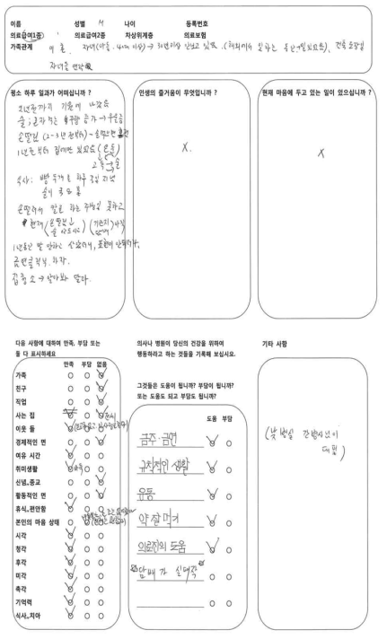 ICAN tools을 사용한 환자 평가 예시