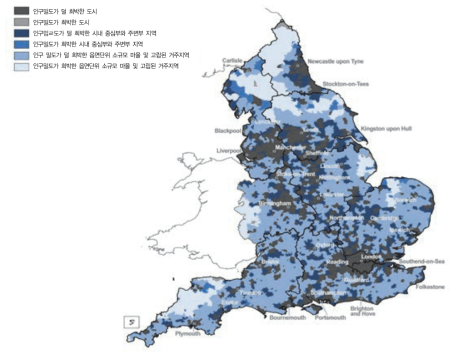 영국 전역의 인구 밀도 분포 출처 : Office for National Statistics, UK(2012: 7)