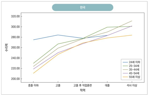 한국인의 연령별 학력별 수리력 수준