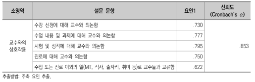 요인분석 결과 : 교수-학생 상호작용(일반대 학생)