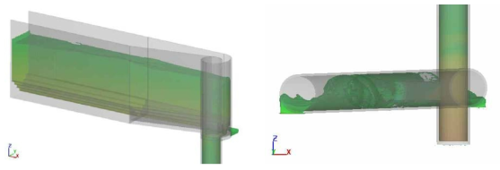 다단식 나선 유입구(좌)와 수직갱 하단부(우)의 수치해석 적용