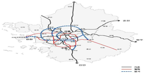 제3차 수도권정비계획 수도권 광역전철망 구상