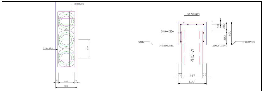 PHC-W 말뚝의 두부결속 상세도