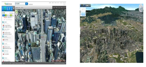 브이월드(좌) 및 서울시 3D 지도 화면(우)