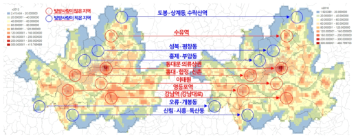 서울시 내 유사 지역 간 빛방사량 비교