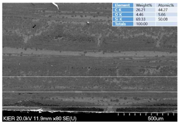 강도 열화율 시험 전 시편의 SEM 이미지와 원소분석 결과