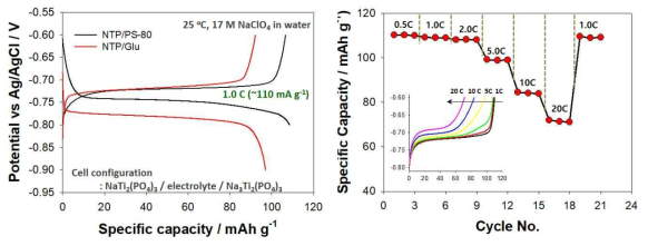 NTP/PS-80 음극적용 ASIB half-cell 전기화학적 특성 평가 결과 – 17 M NaClO4