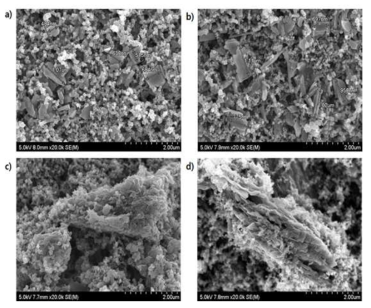 Ti 2D Nanosheet 전극 주사전자현미경(SEM) 분석 (a) CsTiO4, (b) HTiO4, (c) Disordered HTiO4, (d) AlOx(OH)y