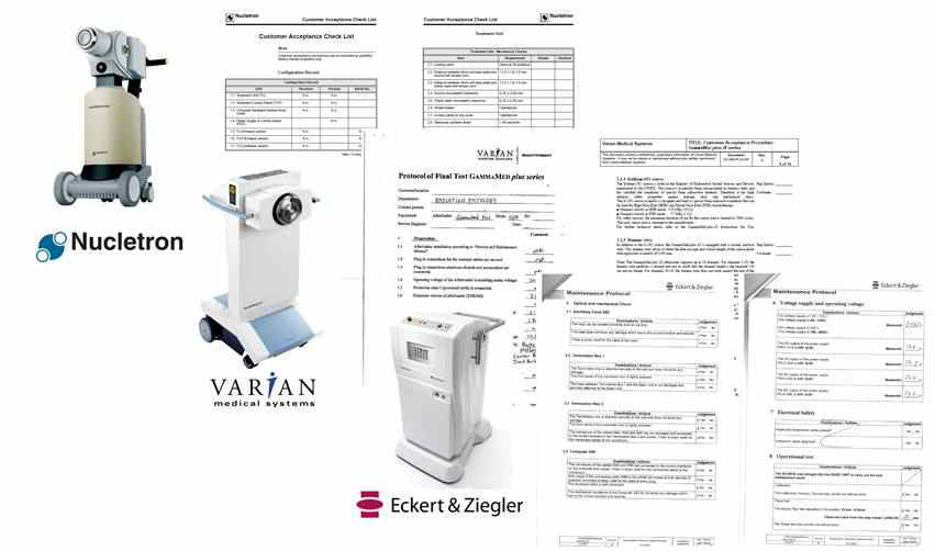 근접방사선치료 장치의 제조사 및 모델별 인수검사 및 사용준비 항목
