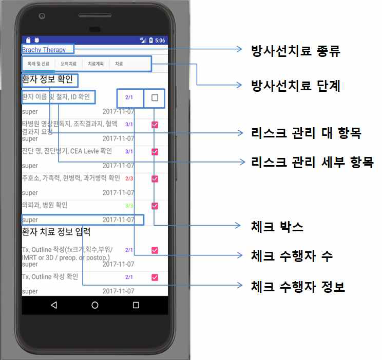 안전관리 모바일 프로그램의 메인 UI