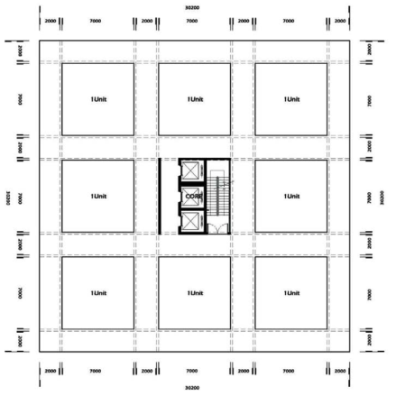 1인 가구를 위한 집합 주거 1Floor 모듈 구성(기본형), 연구자 작성