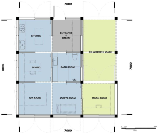 청년 1인 가구를 위한 Co-Working House Floor Plan #.1 / 저작권(도형저작물)등록:C-2018-028396