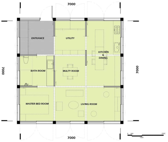 중년 1인 가구를 위한 Flexible-Making House Floor Plan #.1 / 저작권(도형저작물)등록:C-2018-028397