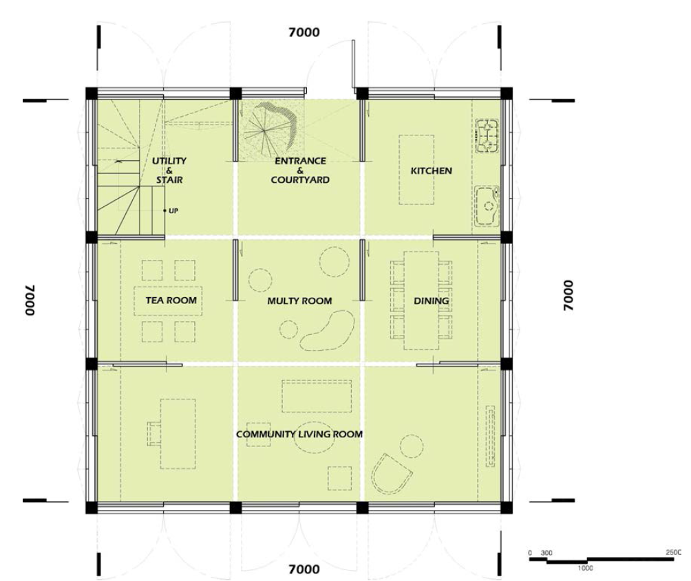 노년 1인 가구를 위한 Collective-Living House 1st Floor Plan / 저작권(도형저작물)등록:C-2018-028398