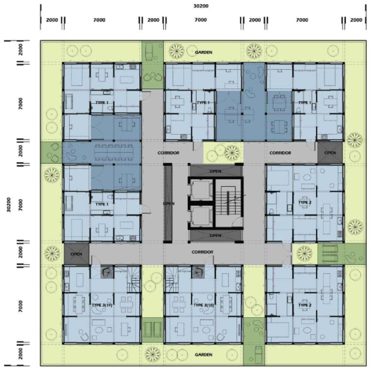 1인 가구를 위한 집합주거 주거층 Floor Plan – Type 1