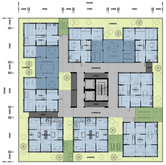 1인 가구를 위한 집합주거 주거층 Floor Plan – Type 2