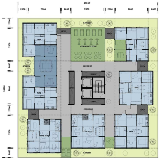 1인 가구를 위한 집합주거 주거층 Floor Plan – Type 3