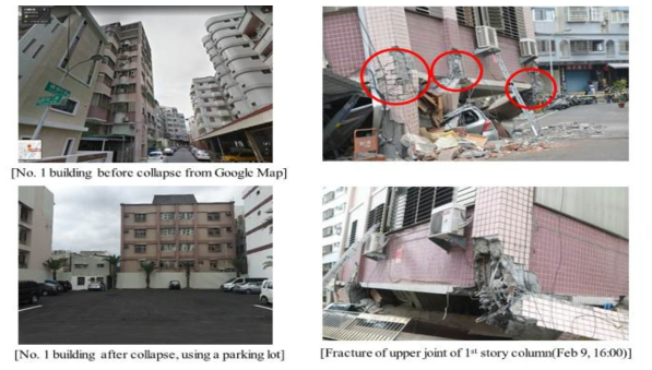Wuju Wusu building의 붕괴 전, 중, 후 사진