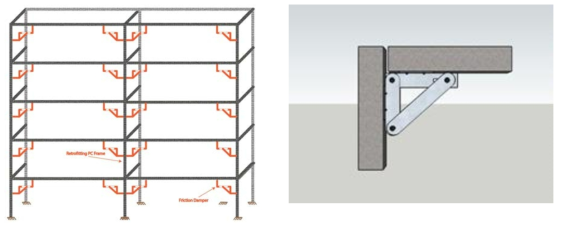 PC+모서리 마찰댐퍼로 보강된 5층 해석모델