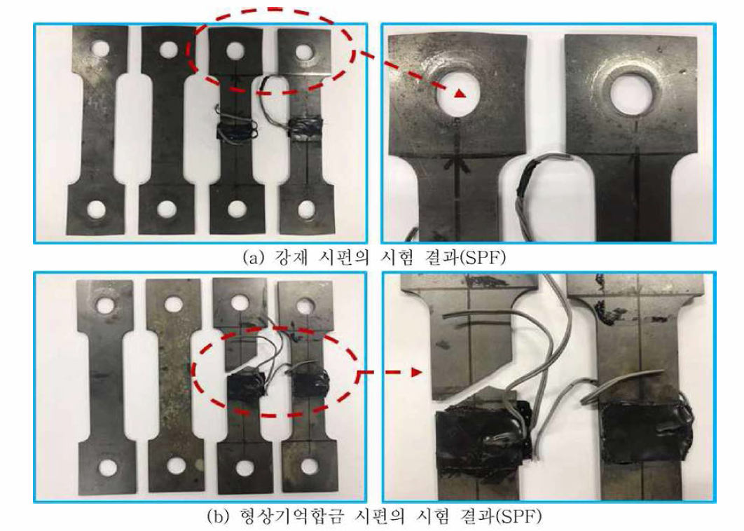 강재 및 형상기억합금 시편의 시험 결과(SPF)