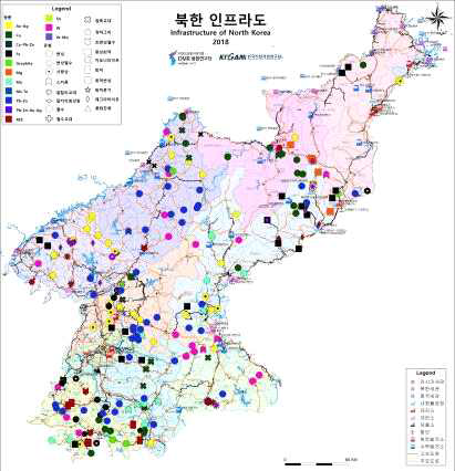 북한 인프라도와 광상분포