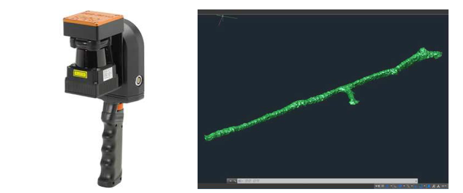 GeoSLAM사의 ZEB-REV 3D 핸드스캐너(좌)와 삼광 광산 LiDAR 매핑