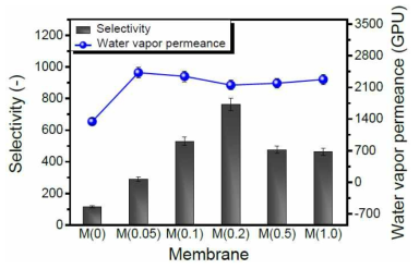 CD-Fe3O4 분리막 수분 투과도 및 선택도