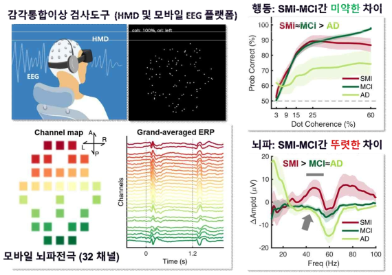 Random dot kinematogram 검사를 통해 측정된 뇌파와 행동적 응답 정보의 분석 결과