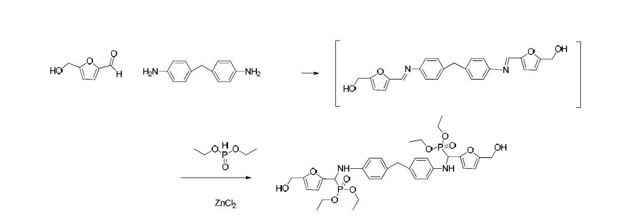 인 함유 퓨란 기반 난연 에폭시 경화제 (FBF) 합성 경로