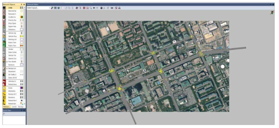 구축된 미시교통시뮬레이션모형 네트워크