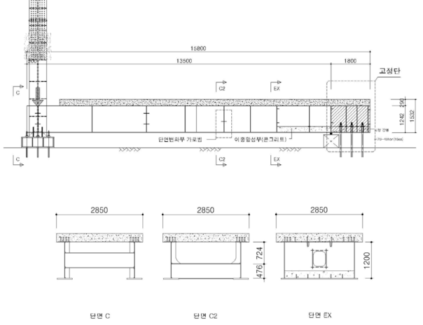 단면변화부 실물실험체 개략도(L=15.8M)