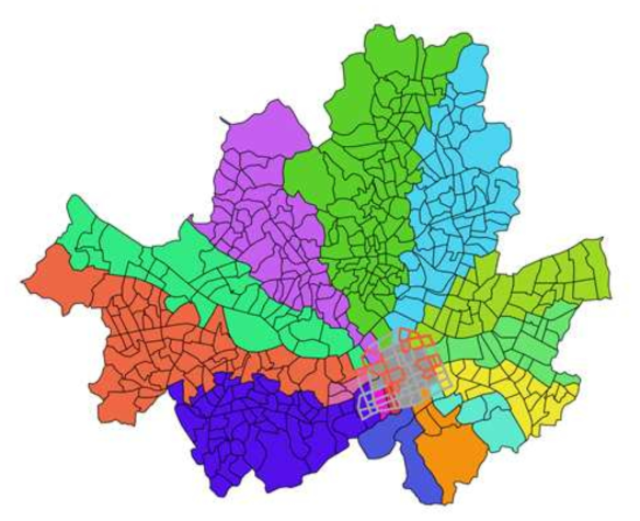 시뮬레이션 대상 지역을 제외한 서울 지역을 13개 그룹으로 분류