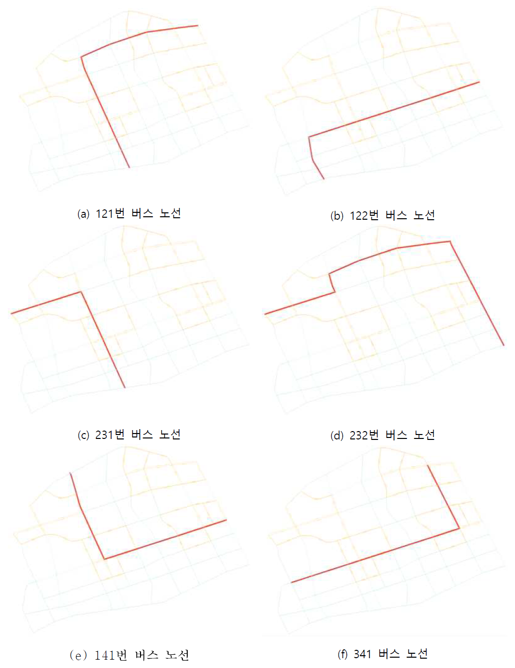 남북 및 동서 방향을 제외한 외부 지역과 내부 지역을 잇는 버스 노선