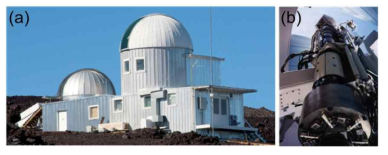지상 코로나그래프 (a. 마우나로아 태양관측소(MLSO), b. MLSO에서 운영해왔던 Mk4 K-코로나미터)