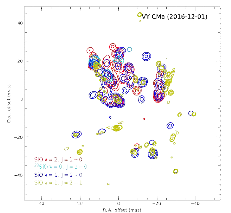 초거대 적색거성 VY CMa 주변에서 발생하는 SiO 메이저들의 상대적인 공간분포