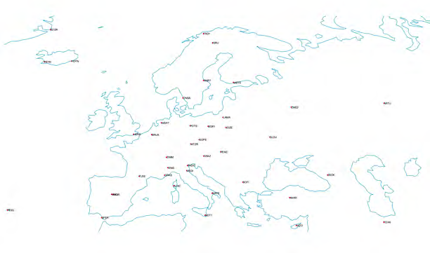 유럽지역 관측망 분포