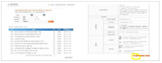 기술이전 신청 화면