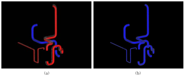 3차원 설계 모델 갱신 결과 (a) 시공 허용 범위 만족도 검토 결과, (b) 설계 모델 갱신 결과