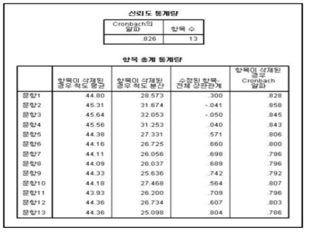 신뢰도 분석 결과(Ⅰ)