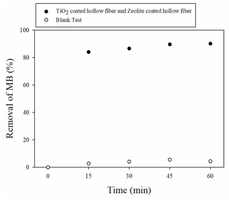 유기물 및 금속이온 동시제거 Methylene blue 분해 실험 결과