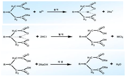 Iminodiacetic acid형 수지의 중금속 이온의 흡·탈착 과정