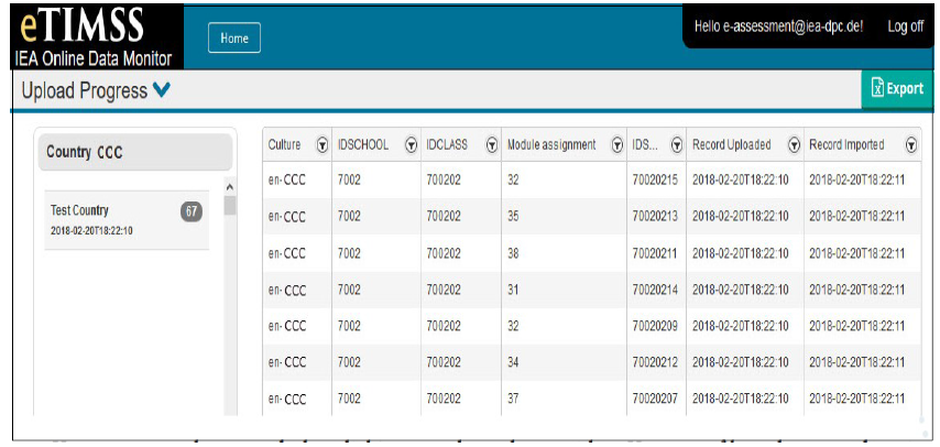 온라인 데이터 점검 시스템(Online Data Monito)의 자료 전송 확인 화면