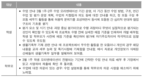 학생 및 학부모에 대한 과정 중심 평가 안내 내용(F중)