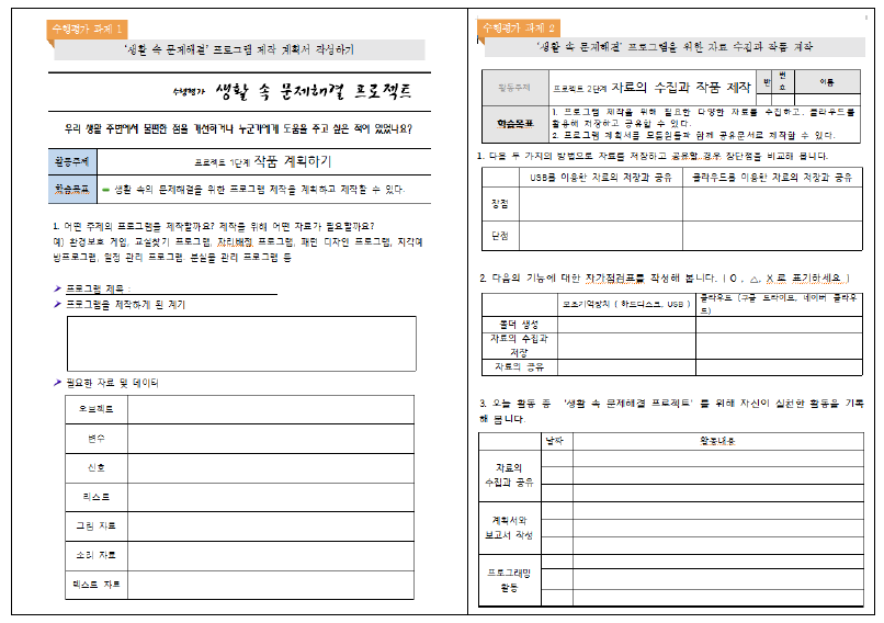 프로젝트 학습을 위한 수행평가 과제 양식