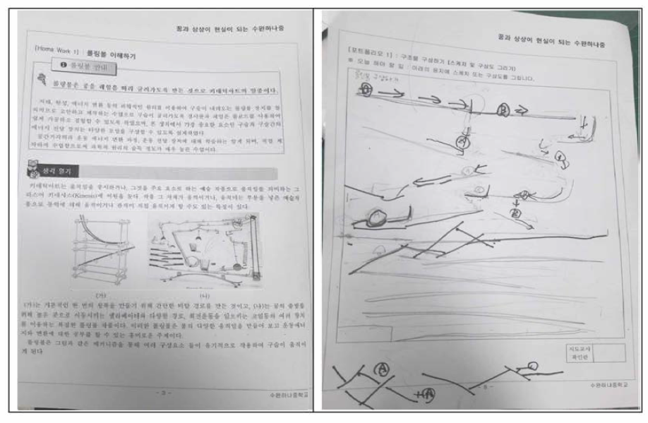 기술과 사례 1의 수업에서 사용한 활동지