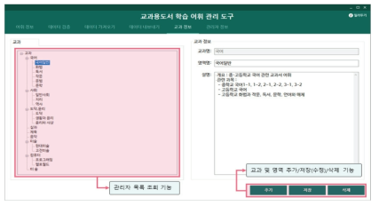 교과 정보 및 교과 관리 기능 관련 화면