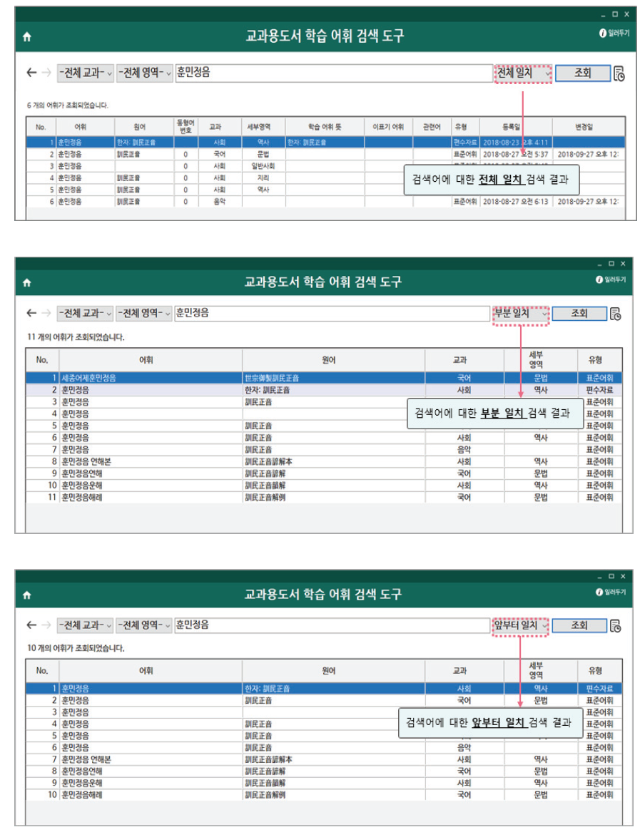 전체/부분/전방 일치 검색