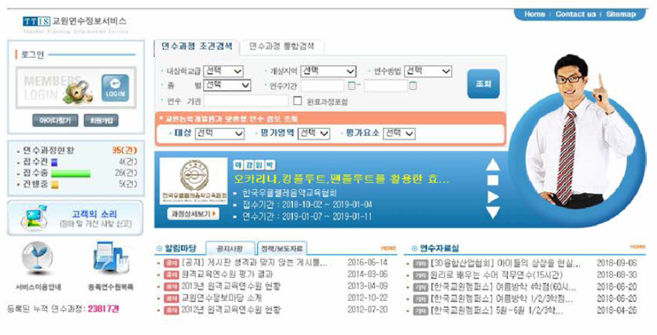교원연수정보서비스 홈페이지 * 출처: 한국교육학술정보원(2018), http://ttis.edunet.net, 2018. 9. 30. 검색