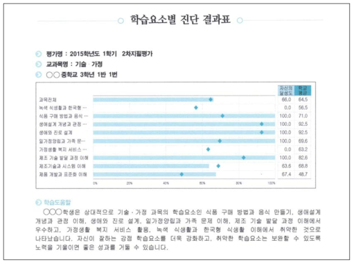 TELL에서 제공하는 세부 영역별 강·약점에 대한 피드백 예시 * 출처: 김인숙 외(2016, p.71)