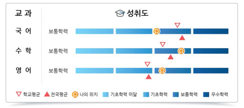 성취수준에 따른 중학교 3학년 학생의 성취도 결과 예시